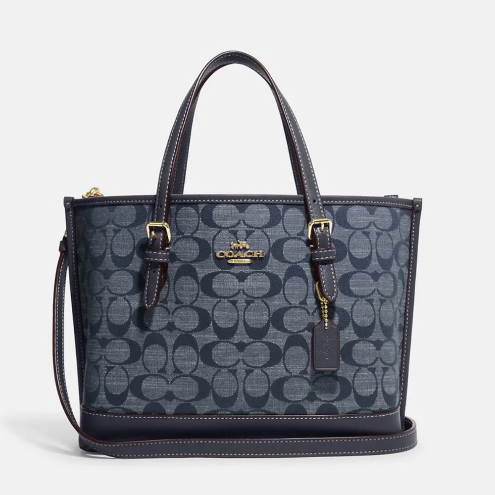 NWT Coach CH228 Mollie Tote 25 In Signature Chambray & Leather Denim